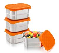 Sonhomay 3 recipientes pequeños de acero inoxidable para almacenamiento de alimentos, 230 ml, cajas de aperitivos con tapas de silicona para guardería, escuela, viajes, aperitivos, postres, frutas, 4