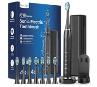 Sonic Cepillo de dientes eléctrico sónico - COULAX Viaje Cepillo de dientes eléctrico sónico, Shcall Electric Toothbrush con 8 cabezales, 5 modos, temporizador, negro