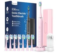 Sonic Cepillo de dientes eléctrico sónico - Viaje Cepillo de dientes eléctrico sónico, Shcall Electric Toothbrush con 8 cabezales, 5 modos, temporizador rosa claro