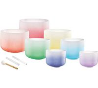 Sonic Energy Juego de cuencos de cristal para chakras, 7 piezas, 440 Hz, C mayor, color degradado, para meditación, yoga, 3 mazos y anillos de silicona incluidos (CSBCSETCHA)