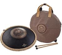 Sonic Energy Tambor de lengua de acero, tambor de octava de 16 pulgadas en D Kurd, para meditación, yoga, percusión, color negro con grabado, incluye mazos y bolsa (OSTD1BKE)