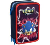 Sonic Estuche Escolar con 3 Compartimentos, Prime, Rojo y Azul - Portalápices con múltiples Compartimentos con lápices, bolígrafos y Colores, Accesorios Mochila, Mochila Escolar - Estuche para niño