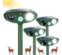 Sonic Fortress Pro 06011394 - Dispositivos repelentes de ciervos, paquete de 4 repelentes solares ultrasónicos de animales con sensor de movimiento y luz flash, impermeable IP65, repelente de gatos al