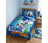 Sonic Funda Nórdica Bebé 100x135 + Funda Almohada 40x60 Algodón Regalo | Ropa de cama bebé reversible | Algodón suave transpirable Oeko-Tex | Pulgar arriba anillos dorados | SEGA | Cuna