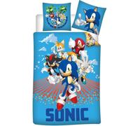 Sonic Funda Nórdica Bebé 100x135 + Funda Almohada 40x60 Tails Knuckles Azul | Ropa de cama bebé reversible | Algodón suave transpirable Oeko-Tex | Con Shadow y Silver | SEGA oficial | Cuna