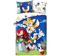 Sonic Funda Nórdica Cama 90 140x200 + Funda Almohada 70x90 100% Algodón | Ropa de cama reversible | Algodón natural transpirable | SEGA oficial | Niño | Regalo | Lavable a máquina