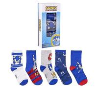 Sonic Pack Calcetines Colores Azul, Rojo y Blanco - 5 Pares - Talla 35 a 38 - Calcetines Largos Fabricados con Algodón, Poliéster y Elastano - Producto Original Diseñado en España