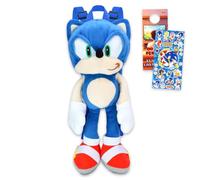 Sonic Plushie Mochila - Muñeca Sonic The Hedgehog de 18 pulgadas con | Muñeca de peluche Sonic con correas de transporte ajustables y calcomanías, más para niños, mochila de felpa Sonic The