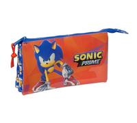 Sonic Prime - Portatodo Triple, Estuche Infantil, Estuche Niño, Ideal para Niños en Edad Escolar, Cómodo y Versátil, Calidad y Resistencia, 22x3x12 cm, Color Azul