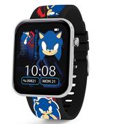 SONIC Sega The Hedgehog - Reloj inteligente interactivo con correa impresa negra con rastreador de actividad, alarmas, frecuencia cardíaca, música, múltiples esferas, alertas meteorológicas y mucho