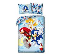 Sonic Tails Knuckles Funda Nórdica Cama 90 140x200 + Funda Almohada 70x90 | Ropa de cama reversible | Algodón natural multicolor | SEGA oficial | Niño | Regalo | Lavable a máquina