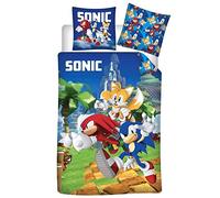 Sonic Tails Knuckles Funda Nórdica Cama 90 140x200 + Funda Almohada Botones | Ropa de cama ultra suave | Poliéster Oeko-Tex | SEGA oficial | Cierre botones | Niño | Regalo | Lavable a máquina