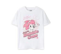 Sonic The Hedgehog Camiseta para Mujer | Camiseta con gráfico Amy's Bubblegum para Mujer en Blanco | Top Ligero de Manga Corta Rosa Vintage Game | Lindo Regalo de Ropa de mercancía de Juegos