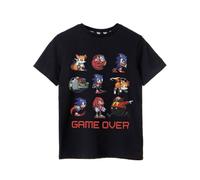 Sonic The Hedgehog Camiseta para niños | Camiseta gráfica de Manga Corta Game Over para niños en Negro | Pixel 8 bits Ilustraciones de Personajes clásicos Knuckles Tails Dr. Egg Man Arriba