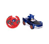 Sonic The Hedgehog, Coche Radio Control Derrapes de Jakks Pacific - Coches a Distancia con Ruedas Luminosas, Juego Interactivo con Mando a Distancia Rojo con Pilas Incluido