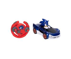 Sonic The Hedgehog, Coche Radio Control Derrapes de Jakks Pacific - Coches a Distancia con Ruedas Luminosas, Juego Interactivo con Mando a Distancia Rojo con Pilas Incluido