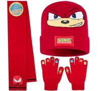 Sonic The Hedgehog Conjunto Bufanda Gorro y Guantes Niño, Accesorios de Invierno Cálido para Fans, Regalo para Gamers (Rojo Knuckles 3 Pcs)