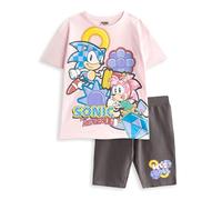 Sonic The Hedgehog Conjunto de camiseta y pantalones cortos rosas para niñas | Linda camiseta con gráfico 'Let's Roll' de Sonic y Amy Rose | Ropa casual de manga corta y pantalones cortos