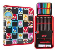 Sonic The Hedgehog Estuche Escolar Niño Niña Shadow Knuckles Estuche con Material Escolar Incluido Set Colorear Bolígrafos de Colores Lápices