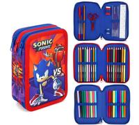 Sonic the Hedgehog - Estuche para lápices con triple compartimento y triple cremallera, 45 piezas