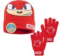 Sonic The Hedgehog Gorro y Guantes Niños Invierno, Conjuntos para Niña Niño 4-12 Años con Orejas 3D Bordado, Regalo Gamer (4-12 Años, Rojo Knuckles, 2)
