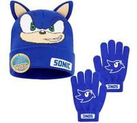 Sonic The Hedgehog Gorro y Guantes Niños Invierno, Conjuntos para Niña Niño 4-12 Años con Orejas 3D Bordado, Regalo Gamer (4-12 Años, Azul Sonic, 2)