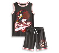 Sonic The Hedgehog Juego de baloncesto de 2 piezas Shadow en negro | Ropa deportiva unisex para niños | Camiseta de baloncesto sin mangas con diseño de dibujos animados