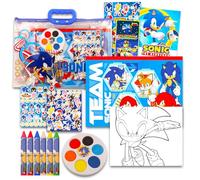 Sonic The Hedgehog Juego de dibujo y pintura para niños, paquete de regalo sónico con libro para colorear, utensilios para colorear, pinturas de acuarela, calcomanías, tatuajes, más | Manualidades