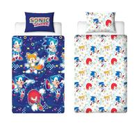 Sonic The Hedgehog - Juego de Funda de edredón Oficial para Cama Individual, diseño líquido, Reversible, de 2 Caras, Incluye Funda de Almohada a Juego, Juego de Cama Individual Azul con Colas y