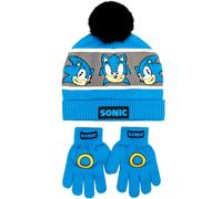 SONIC THE HEDGEHOG Juego de gorro y guantes de invierno para niños, gorro y guantes cálidos y cómodos, perfecto para niños de 6 a 12 años, azul, Taille unique