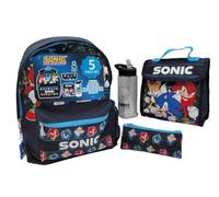 Sonic The Hedgehog Juego de mochila para niños, juego de mochila escolar de 5 piezas con mochila, bolsa de almuerzo aislada, estuche, botella de agua y llavero, regalos sónicos para niños