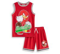 Sonic The Hedgehog Knuckles Juego de baloncesto rojo de 2 piezas | Conjunto deportivo sin mangas para niños | Ropa moderna de dibujos animados para niños y niñas | Equipo de baloncesto