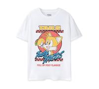 SONIC THE HEDGEHOG Mens T-Shirt | T-Shirt à Manches Courtes graphique Blanc pour adultes | Tails' Tasty Tacos Retro Sonic Top | Vintage en détresse Gamer T Shirt | Cadeau Classique pour lui