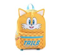 Sonic The Hedgehog Mochila infantil con colas 3D | Mochila amarilla con el personaje ¡Hora de volar! y bolsillo frontal a cuadros | Mochila escolar con cremallera para niños y niñas