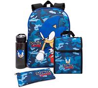 Sonic The Hedgehog Mochila para niños, diseño de camuflaje azul marino, estuche para lápices, botella de agua, mercancía de juego, Blue, Talla única, Mochilas rucksack