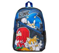 Sonic The Hedgehog Mochila para niños, mochila escolar para niños, mochila azul para juegos con bolsillo frontal y soporte lateral para botellas.