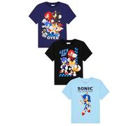 Sonic The Hedgehog Pack de 3 camisetas para niños, multipack de camisetas Sonic, multicolor, 8-9 años