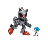 Sonic The Hedgehog Robot Gigante con Licencia Oficial de Jakks Pacific, Set de Juego de 20,3 cm de Altura, Altamente Articulado con Luces, Figura de Sonic Incluida, para Niños