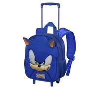 Sonic The Hedgehog - SEGA-Mochila 3D con Ruedas Pequeña, 26 x 34 cm, Capacidad 12.5 L, Azul Face