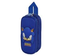 Sonic The Hedgehog - SEGA Sega-Sonic Face-Estuche Portatodo 3D Doble, Azul, 22 x 9,5 cm