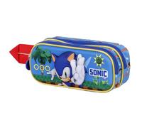 Sonic The Hedgehog - SEGA Sega-Sonic Faster-Estuche Portatodo 3D Doble, Azul, 22 x 9.5 cm