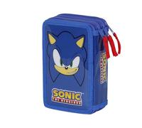 Sonic The Hedgehog - SEGA Sega-Sonic Sight-Estuche Plumier Completo Triple, Azul, 14 x 21 cm