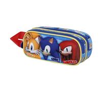 Sonic The Hedgehog - SEGA Sega-Sonic Trio-Estuche Portatodo 3D Doble, Azul, 22 x 9,5 cm