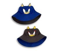 Sonic The Hedgehog Sombrero de Pescador Reversible para niños The Hedgehog en Azul y Gris Oscuro | Diseño de Personajes de Sonic y Shadow con Orejas 3D | Sombrero Informal de protección Solar