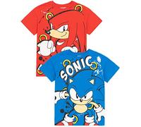 Sonic The Hedgehog T-Shirt 2 Pack Kids | Chicos Chicas Sonic Knuckles Juego Personajes de la película Azul y Rojo mercancía para él