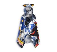 Sonic The Hedgehog Toalla Tipo Poncho Negra y Azul de Shadow para niños | Ropa de Playa con Capucha, Detalle 3D y diseño gráfico del Personaje | Toalla Tipo Bata para la Piscina para niños