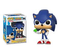 Sonic w/ Emerald: Sonic The Hedgehog x Funko POP! Games Vinyl Figure & 1 PET Plastic Graphical Protector Bundle [#284 / 20147 - B]