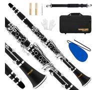 SONICAKE Clarinete en Sib para Principiantes, Clarinete de Ebonita Niquelado con Barriles, Cañas, Boquilla Original, Estuche Rígido QCR-01