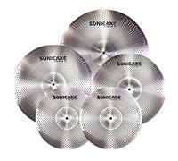 SONICAKE Juego de platillos de bajo volumen 14" HiHat+16" Crash+18" Crash+20" Ride Cymbal Set Sliver 5 piezas