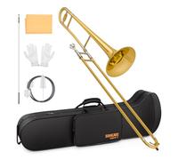 SONICAKE Trombón Alto Bb, Laca Dorada de Latón, Kit completo para principiantes con Boquilla 7C, Estuche rígido, Guantes y Accesorios QTB-01